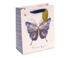 Rosa Geschenktüte für Damen – perfekt für eine Vielzahl von Anlässen – hübsche Geschenktasche mit Schmetterling-Design – Geburtstagsgeschenk für Sie – Geschenkkarte für Sie Medium, Geschenktasche