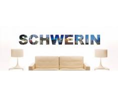 Wandtattoo farbige Wandschrift Städtename Schwerin mit Sehenswürdigkeiten 80 x 10 cm Länge