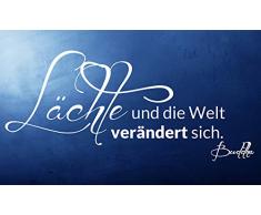 timalo® Wandtattoo Zitat von Buddha – „Lächle und die Welt verändert sich“ | 75013-dunkelgruen-58x26cm