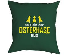 Geschenk zu Ostern Osterdekoration Kissen mit Innenkissen für das Osternest lustiges Motiv OSTERHASE 40 x 40 cm in grün : )