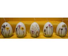 Eikerzen mit echten Blumen, 5 Stk. Handgestaltete Osterkerzen, mittel Höhe 8,5 cm