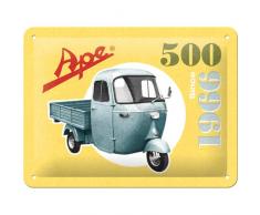 Nostalgic-Art APE – 500 Since 1966 – Geschenk-Idee für Italien-Fans Retro Blechschild, aus Metall, Vintage-Design zur Dekoration, 15 x 20 cm