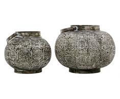 stimmungsvolles Tisch-Licht Deko-Licht Garten-Windlicht Metall shabby grau-weiss Preis für 1 Stck.