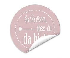 48 kleine runde Aufkleber SCHÖN DASS DU DA BIST rose rosa weiß shabby 4 cm Geschenkaufkleber Sticker Hochzeit Taufe Kommunion Geburtstag Gastgeschenke give-away Tisch-deko Verpackung Geschenk