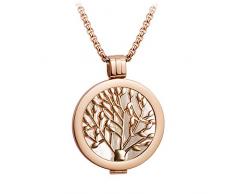 Meilanty Damen Halskette mit Anhänger Coins 33mm Lebensbaum und Weißer Schale Edelstahl Ankerkette Box Kette Langen 80cm mit Geschenkbox Baum des Lebens Rosegold WZ-P