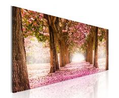decomonkey Bilder Blumen Landschaft 135x45 cm 1 Teilig Leinwandbilder Bild auf Leinwand Vlies Wandbild Kunstdruck Wanddeko Wand Wohnzimmer Wanddekoration Deko Natur Wald Alee