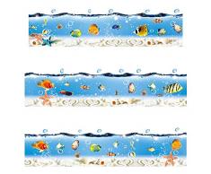 WandSticker4U- Fliesenaufkleber Unterwasserwelt blau I Länge 2.6 M I Badewanne Bordüre Wandtattoo Wand-aufkleber Folie Ozean Meer Seestern Fische Muscheln I Deko für Badezimmer Kinder