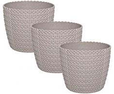 idea-station ECO Kunststoff-Blumentöpfe 3 Stück, 16 cm, grau, 30% Holzanteil, Blumentopf, Blumenvase, Übertopf, Pflanzkübel, Pflanztöpfe, Pflanzentopf, Kräutertopf, Indoor, Outdoor, bruchsicher