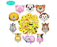 Folienballon 10 Stück Tierballons + 16 Stück Emoji Party Luftballons 45CM Folie Helium Gesichtsausdruck Balloons Tier BallonsKindergeburtstag Perfekt für Kinder Geburtstag Party Dekoration(26 Stück)