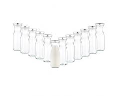 MamboCat 12er Set Milchflaschen 250 ml + Twist-Off Deckel TO53 Silber I Karaffe I Deko-Vase I Vorratsglas klein I Trinkflaschen I Saftflasche I Aufbewahrungsgläser