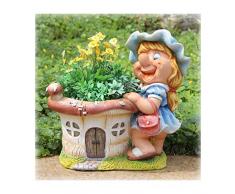 Design XL Zwerg 91026 mit Blumentopf 30 cm Hoch Deko Garten Gartenzwerg Figuren Mädchen