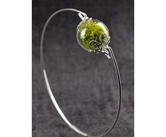 Armreif mit Islandmoos Glaskugel - Versilbert - Öffnung Seitlich - 6,4cm