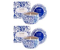 La Jolíe Muse Citronella Kerzen in Dose 2er Set, 100% Sojawachs Zitronell Kerze Outdoorkerzen 185g 45Std*2