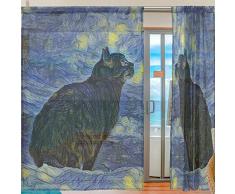 Ahomy Van Gogh Öl-Gemälde Katze Himmel Voile Fenster-Vorhang für Küche Wohnzimmer Schlafzimmer 2 Paneele 140 x 198 cm, Polyester, multi, 139.7x198.1 cm