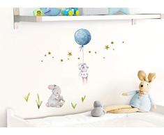 Little Deco Aufkleber Jungen Kinderzimmer Hasen mit blauen Ballon Sterne Jungs Wandaufkleber Wandtattoo Tiere Deko Babyzimmer Kinder Wandsticker Sticker DL209-11