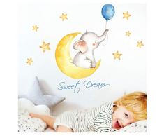 Little Deco Aufkleber Elefant mit Ballon blau & Spruch Sweet Dream I 3 A4 Bögen I Mond und Sterne Wandaufkleber Wandtattoo Kinderzimmer Deko Babyzimmer Junge DL214-6