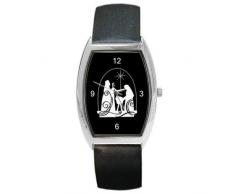 Weihnachten,Krippe in Silhouette auf eine Damen Lauf Armbanduhr mit Leder Band