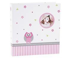 Goldbuch Babyalbum mit Fensterausschnitt, Babyworld Eule, 30 x 31 cm, 60 weiße Blankoseiten mit 4 illustrierten Seiten und Pergamin-Trennblättern, Laminierter Kunstdruck, Weiß/Rosa, 15328