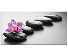 Artland Glasbilder Wandbild Glas Bild einteilig 60x30 cm Querformat Asien Wellness Zen Steine Spa Blumen Blüten Orchideen Entspannung T5ON