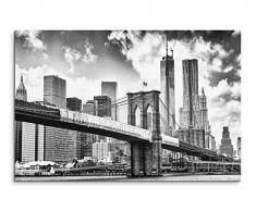 50x70cm Wandbild Fotoleinwand Bild in Schwarz Weiss Brooklyn Bridge Manhattan
