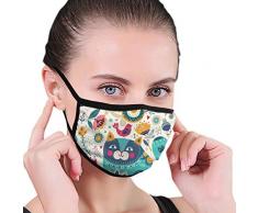 NA Gesichtsmund Schal,Katzenfigur Mit Vögeln Blume Blatt Bäume Schmetterlinge Frühling Verzierte Illustration, Anti-Verschmutzung Dekorieren Gesicht Nasenschal Für Weide,17.5X12Cm