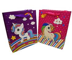ILKADIM 6 Stück Geschenktaschen Einhorn 32 x 26cm, Geschenktüten (rosa lila)