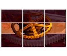 Bilder Zahnrad Technik Bild auf Leinwand 3-Teilig: 135x80 cm Gelb