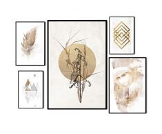 decomonkey | Poster 5er – Set mit schwarzem Rahmen schwarz-weiß Abstrakt Kunstdruck Wandbild Print Bilder Bilderrahmen Kunstposter Wandposter Posterset