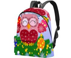 Nette Weihnachts-Eule und klingelnde Glocken Bag Teens Student Bookbag Leichte Umhängetaschen Reiserucksack Tägliche Rucksäcke