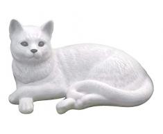 Tiefes Kunsthandwerk Steinfigur Katze liegend groß - Antik-Weiss, wetterfeste Deko-Figur für Wohnung, Haus und Garten, Grabschmuck