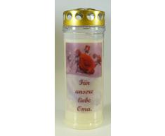 Grablichtkerze Rose, Für unsere... 20x7cm - 3816 - ca. 7 Tage Brenndauer – Grabkerze,Trauerkerze mit Motiv und Spruch