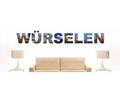 Wandtattoo farbige Wandschrift Städtename Würselen mit Sehenswürdigkeiten 40 x 6 cm Länge