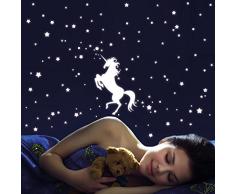 Wandtattoo-Loft Leuchtaufkleber Einhorn mit 140 Leuchtsternen 80 Leuchtpunkte - Leuchtsticker Leuchtsterne leuchten im Dunklen für einen tollen Sternenhimmel in Kinderzimmer oder Schlafzimmer