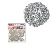 PARTY DISCOUNT ® Rattan Dekoball 10 STK Ø 3,4 & 7 cm, Silber