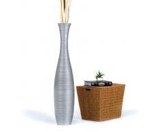 Leewadee Große Bodenvase für Dekozweige hohe Standvase Design Holzvase 112 cm, Mangoholz, Silber