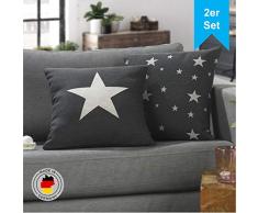 LILENO HOME 2er Set Stern Kissenbezug in antrazit (45x45 cm) - toller Stern Deko Kissen Bezug als Sofakissen ins Wohnzimmer - Sterne Kissenhüllen für Kissenfüllung als Dekokissen