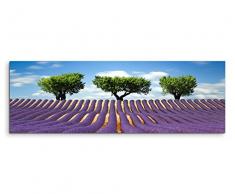Kunstdruck auf Leinwand 150x50cm Künstlerische Fotografie – Lavendelfeld mit drei Bäumen