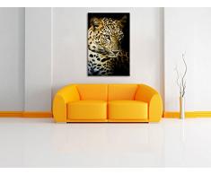 Dark Leopard mit blauen Augen, Bild auf Leinwand, XXL riesige Bilder fertig gerahmt mit Keilrahmen, Kunstdruck auf Wandbild mit Rahmen, günstiger als Gemälde oder Ölbild, kein Poster oder Plakat, Format:80x60 cm