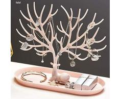 XIMIXI Schmuckständer Laserschneiden Schmuck Baum Organizer Baumständer Ringe Halsketten Ohrringe Armbänder Schmuckhalter mit Tablett (Rosa)