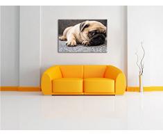 Süßer Mops auf Teppich Format: 80x60 auf Leinwand, XXL riesige Bilder fertig gerahmt mit Keilrahmen, Kunstdruck auf Wandbild mit Rahmen, günstiger als Gemälde oder Ölbild, kein Poster oder Plakat