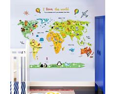 ufengke Cartoon Weltkarte Niedlichen Tier Wandsticker,Kinderzimmer Babyzimmer Entfernbare Wandtattoos Wandbilder