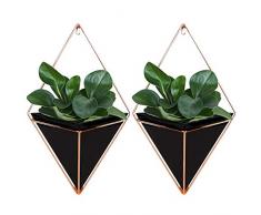 Starall 2 stücke Trigg Wandvase & Geometrische Deko – Übertopf Für Zimmerpflanzen, Sukkulenten, Luftpflanzen,Kunstpflanzen und Mehr, Keramik/Messing (Black, S)