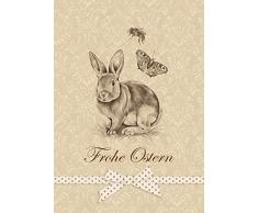 Osterkarte Frühlingsgrüße zu Ostern: Frohe Ostern Edle Retro Ostergrußkarte in Beige/ Creme mit einer Geschenkschleife und mit einem Osterhase, Biene, Schmetterling als Zeichnung (Mit Umschlag) (4)