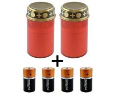 bellaton LED Grablicht/LED-Grabkerze 2er Set mit Schalter & 4 STK. Duracell Plus Power Baby C, Batterien