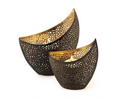 2er Set Teelichthalter Metall Gold Schwarz 11cm 14,5cm Design Kerzenhalter