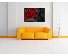 romantische rote Rosen schwarz/weiß auf Leinwand, XXL riesige Bilder fertig gerahmt mit Keilrahmen, Kunstdruck auf Wandbild mit Rahmen, günstiger als Gemälde oder Ölbild, kein Poster oder Plakat