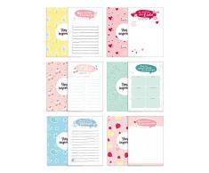 6 Blöcke inkl. To Do Liste, Notizblock, Wochenplaner bzw. Kalender, Einkaufsliste und Block für Liebesbotschaften. 50 Seiten pro Block mit ... A6. Verpackt in passender Geschenkschachtel