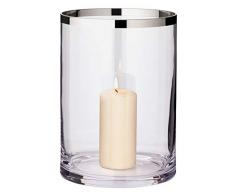 EDZARD Windlicht Molly, mundgeblasenes Kristallglas mit Platinrand, Höhe 25 cm, Durchmesser 18 cm, für Stumpenkerzen