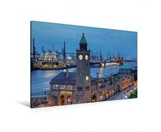 Premium Textil-Leinwand 120 cm x 80 cm quer, St. Pauli Landungsbrücken | Wandbild, Bild auf Keilrahmen, Fertigbild auf echter Leinwand, Leinwanddruck (CALVENDO Orte)