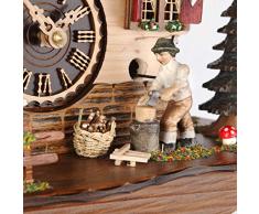 Quarz Kuckucksuhr Schwarzwaldhaus mit beweglichem Holzhacker und Mühlrad, mit Musik, inkl. Batterien TU 484 QMT HZZG